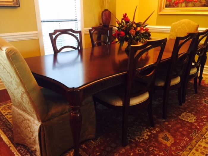 Dining table, six side chairs, 2 parsons chairs