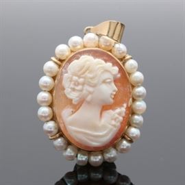 14K shell and pearl cameo 