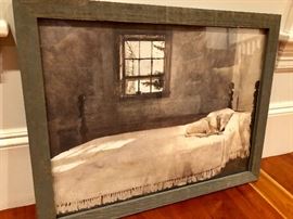 Framed Andrew Wyeth Print of Dog Sleeping on Bed