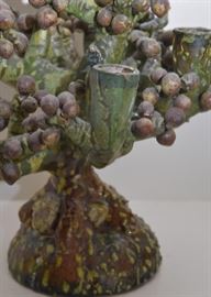 Mexican Folk Art Pottery Tree of Life Candelabra / Candle Holder 