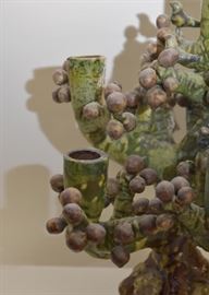 Mexican Folk Art Pottery Tree of Life Candelabra / Candle Holder 