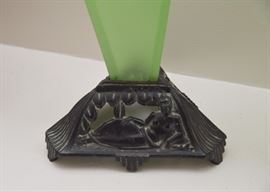 Art Deco Green Glass Vase with Iron Base