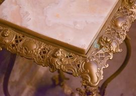 Antique Gilt Pedestal Plant Stand with Marble Top