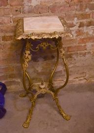 Antique Gilt Pedestal Plant Stand with Marble Top