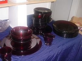Some of the various styles of ruby red glassware