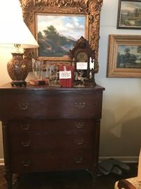 Rare Clock, Oil Paintings, 1958 reprints of Faulkner, Mahogany Chest