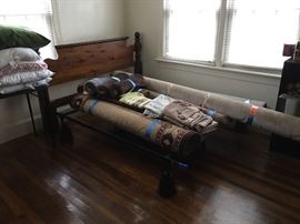 Floor rugs, pillows, linens, queen headboard and frame