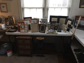 Frames, wicker table, folding side table, cue sticks