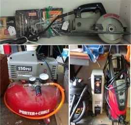 Porter Cable Compressor, hand saw.  Heater, Shop Vac. Power Washer