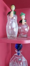 Italian Hand blown bottles with character heads.