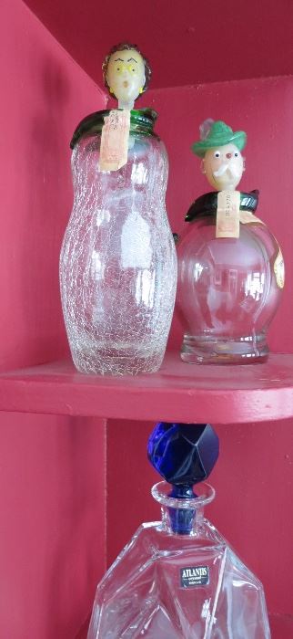 Italian Hand blown bottles with character heads.