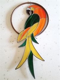 Stained glass parot wall hanging (approx. 24")