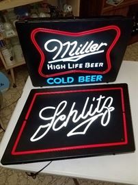 Miller and Schlitz lighted bar signs
