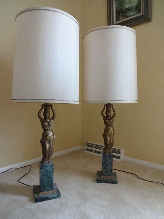 Vintage statue lamps with marble base