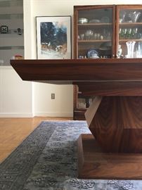 Solid Wood Square Dining Table with Geometric Pedestal Base 