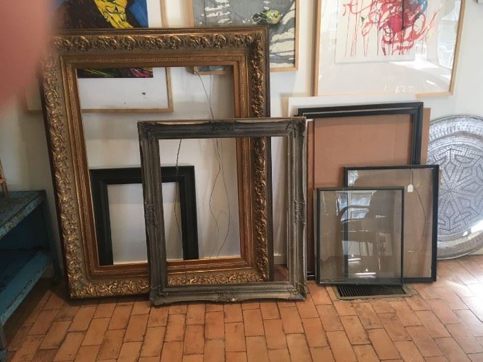 Gorgeous large gold frame, smaller vintage gold frames plus other frames including new Ikea frames