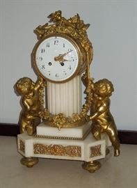 Superb Ca. 1870 Louis XVI Style Gilt-Bronze & Marble Mantel Clock by AD Mougin, Paris.  36 lbs. 18.75" high 