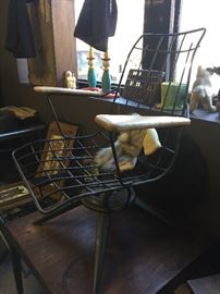 Mid-century wireframe rocker chair, set of two with wooden arms