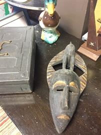 Vintage tribal mask and Victorian lock box