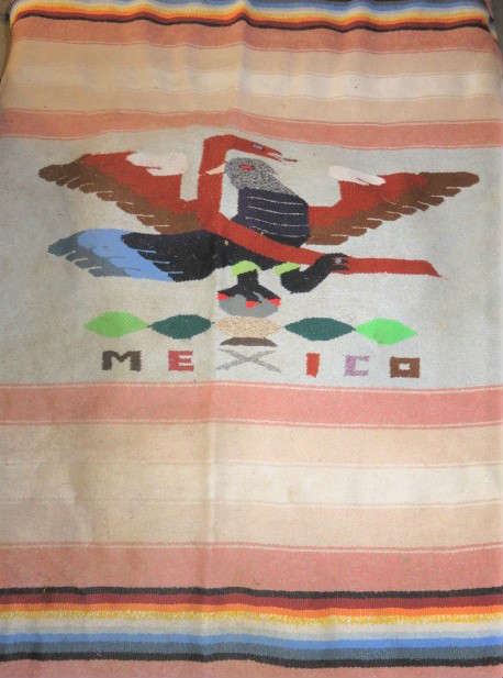 Vintage Mexican Wool Rug Blanket Southwestern Mexico 