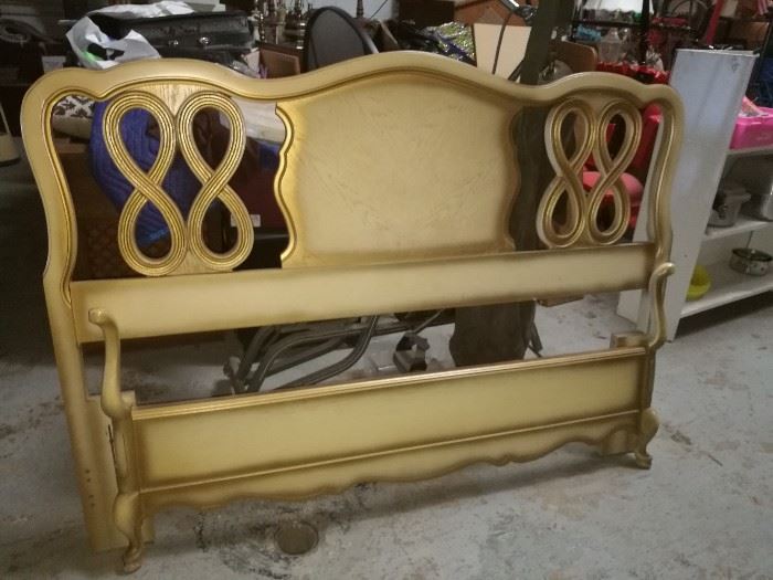 FULL SIZE VINTAGE FRENCH PROVINCIAL HEADBOARD AND FOOTBOARD, COMPLETE WITH RAILS AND SLATS - $100.00