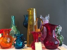 Large Assortment Of Vintage Blenko, Pilgrim, Viking, Rainbow And Other Vintage Glass ~ MOSTLY CRACKLE GLASS
