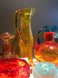 Large Assortment Of Vintage Blenko, Pilgrim, Viking, Rainbow And Other Vintage Glass ~ MOSTLY CRACKLE GLASS