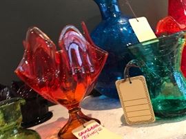 Large Assortment Of Vintage Blenko, Pilgrim, Viking, Rainbow And Other Vintage Glass ~ MOSTLY CRACKLE GLASS