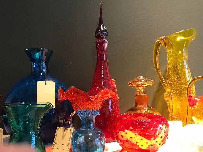 Large Assortment Of Vintage Blenko, Pilgrim, Viking, Rainbow And Other Vintage Glass ~ MOSTLY CRACKLE GLASS