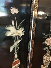 Chinese Hard Stone Inset Four Fold Screen