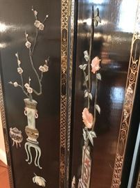 Chinese Hard Stone Inset Four Fold Screen