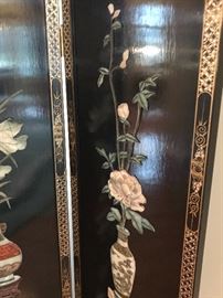 Chinese Hard Stone Inset Four Fold Screen