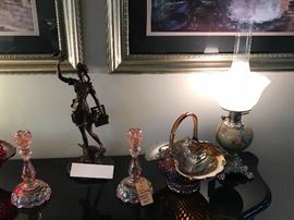 Glass Baskets ~ Vintage Table Lamps With Crystal Shades