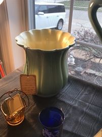 Assorted Collectible Items ~ Carved Alabaster Female Bust, LLadro Figurines, Vintage Pottery, Vintage 1950's Figurines With Umbrellas, Assorted Glassware And Ceramics