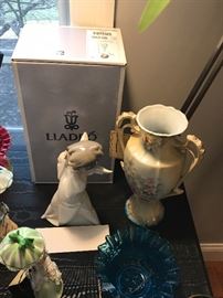 Assorted Collectible Items ~ Carved Alabaster Female Bust, LLadro Figurines, Vintage Pottery, Vintage 1950's Figurines With Umbrellas, Assorted Glassware And Ceramics