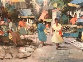 Vintage Paul Romier Paris Street Scene Painting 