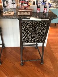 PAIR Wrough iron Bar Stools With Black And Gold Upholstery