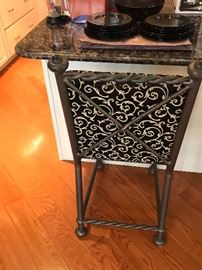 PAIR Wrough iron Bar Stools With Black And Gold Upholstery