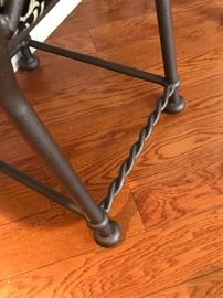 PAIR Wrough iron Bar Stools With Black And Gold Upholstery