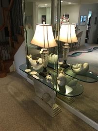 Vintage Shell Motif Table With Beveled Glass Top