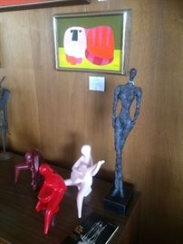Mary Lou Hofsoos original "Cat"  Giacometti Repro "Walking Man" 60's ceramics