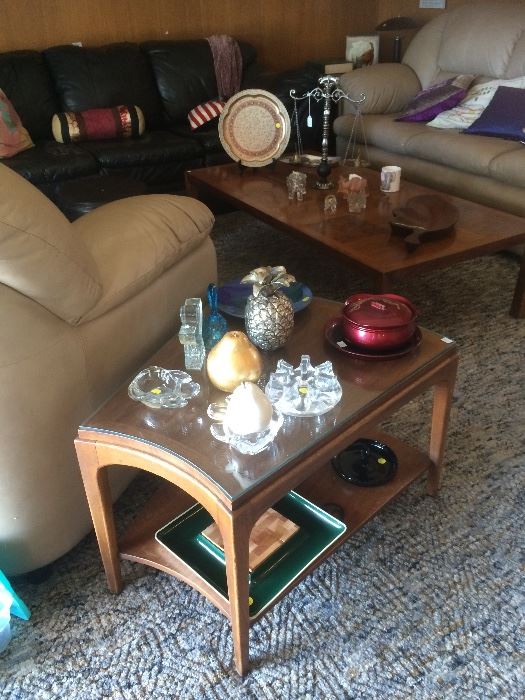 60's Side Table, Large parquet coffee table etc.