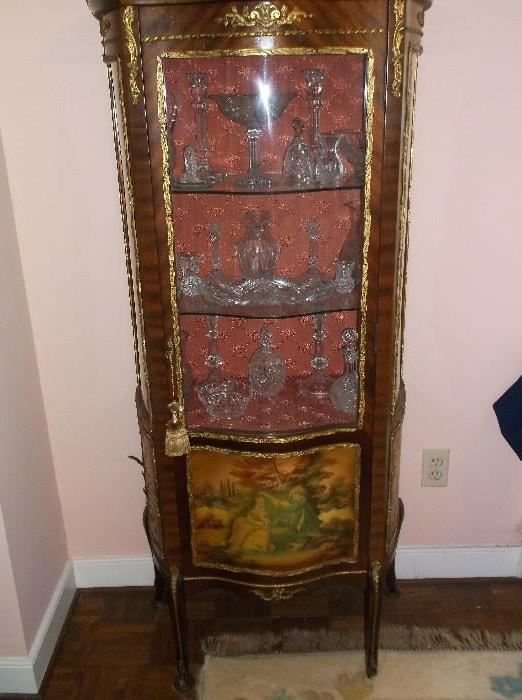 French vitrine cabinet w/Waterford crystal