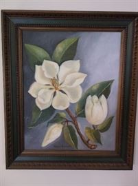 Magnolia oil painting, signed