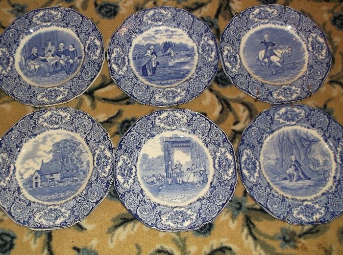Set of George Washinhton blue transferware plates