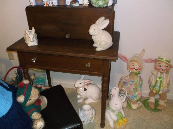 Drop front desk and Annalee rabbits