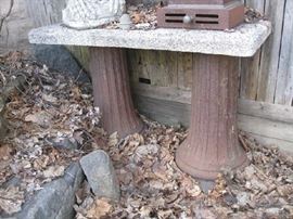 Cast iron street lamp base table with stone top