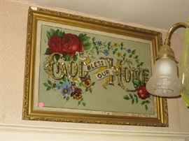 Reverse painted God Bless our Home 