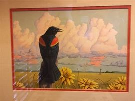 -John Kingsley ‘Red-winged Mockingbird’ paint on paper circa 1976..