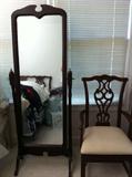 Thomasville mahogony King's arm chair and standing dressing mirror